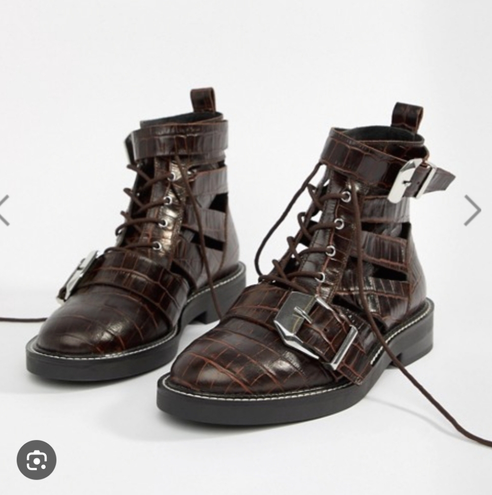 Brown Croc-Embossed Leather Ankle Boots